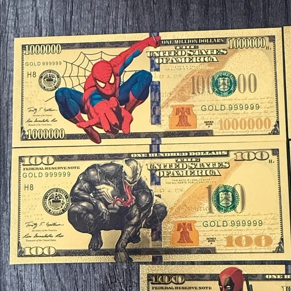 Marvel Art collectible gold foil banknotes featuring Marvel superheroes - 24k